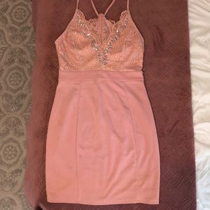 Pink body con semi formal dress